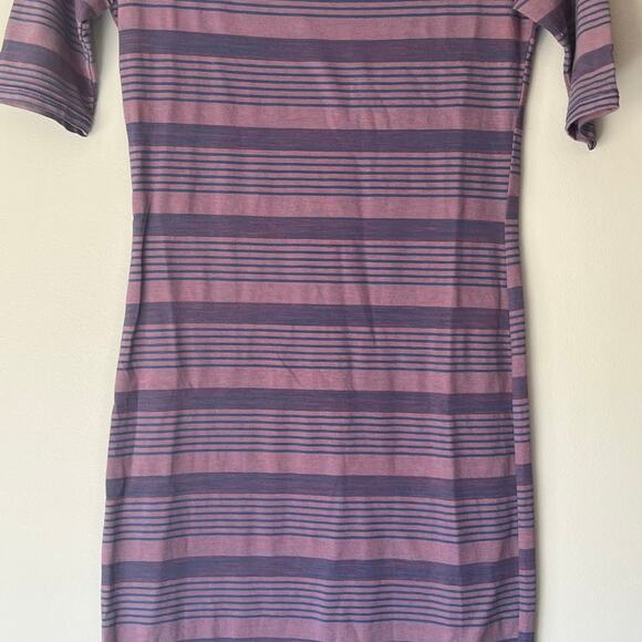 LuLaRoe Purple & Blue 1/4 Sleeve Striped Fitted Dress Size XXS - Picture 7 of 11
